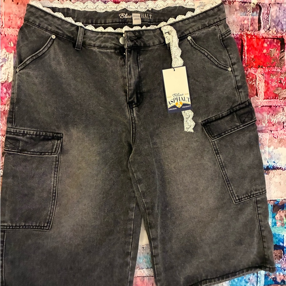Blue Asphalt Charcoal Lace-Trimmed Apparel